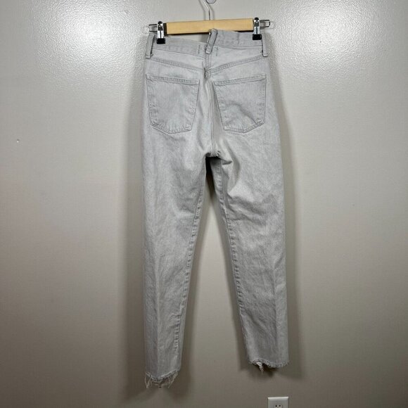 Agolde Criss Cross Jeans Size 24 Gray Frayed Hem Straight Leg High Rise Denim - Picture 3 of 12